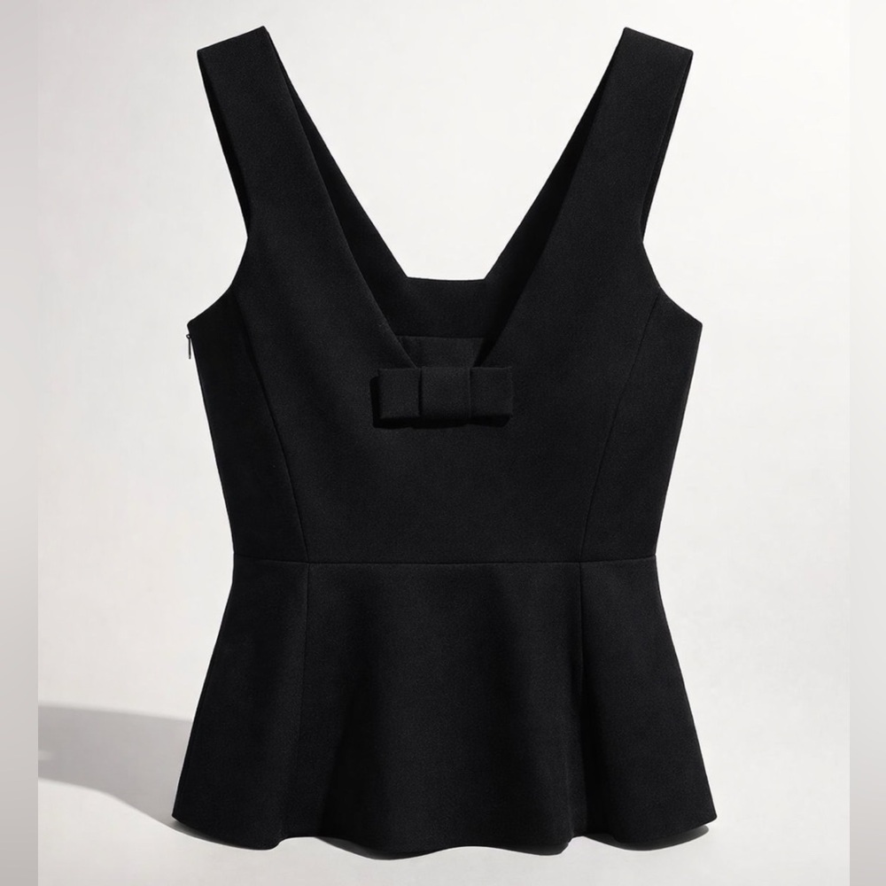 Kate Spade NWT structured peplum top, bow, black, sz6 - Picture 1 of 11